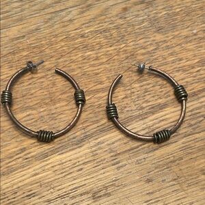 Handmade Copper Hoop Earrings Artisan Wire Wrapped Pierced Earrings Modernist